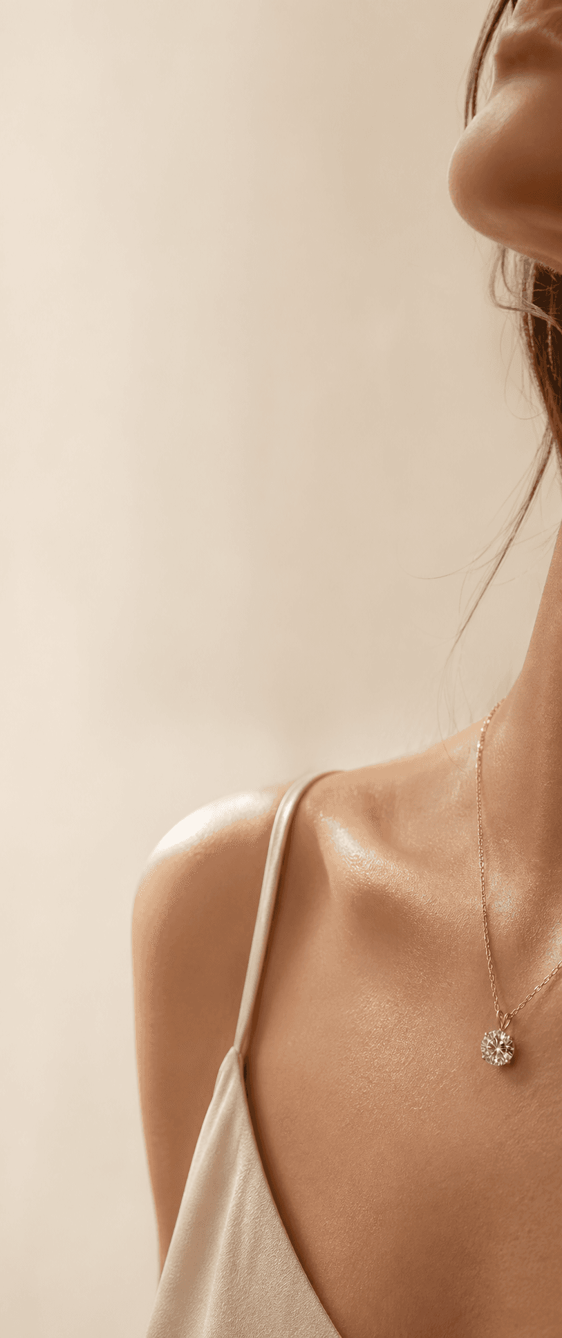 Model wearing a Lumonne moissanite pendant